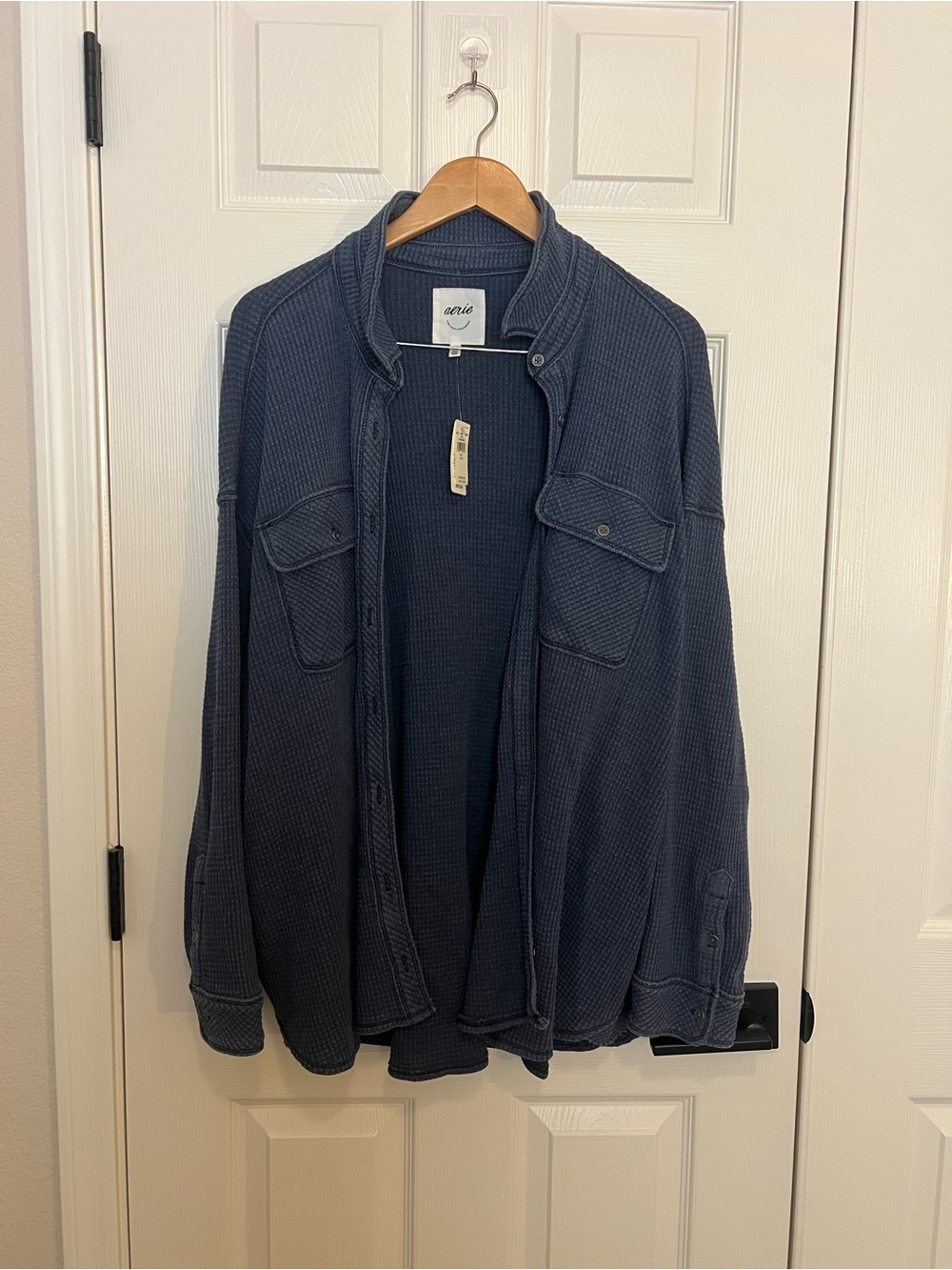 aerie Blue Waffle Knit Button-Up Shacket